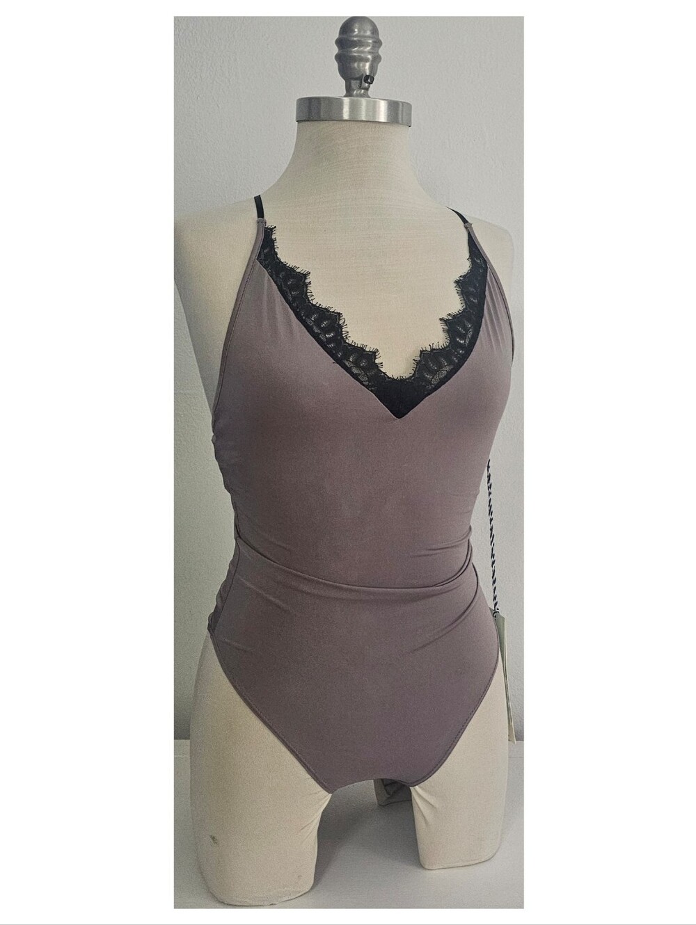 NWT Iris Lavender Bodysuit with Black Lace Trim